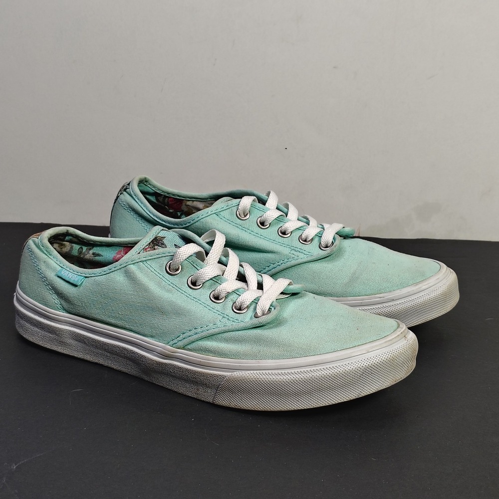 Vans Women Authentic Lo Pro Size 9 Mint Green Canvas Floral Lining Sneakers